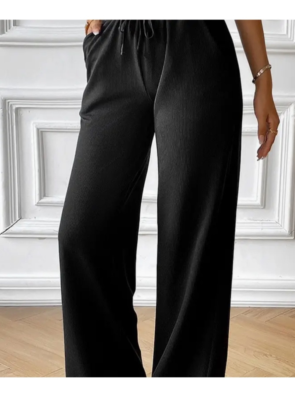 Lily Black Wide-Leg Drawstring Palazzo Pants